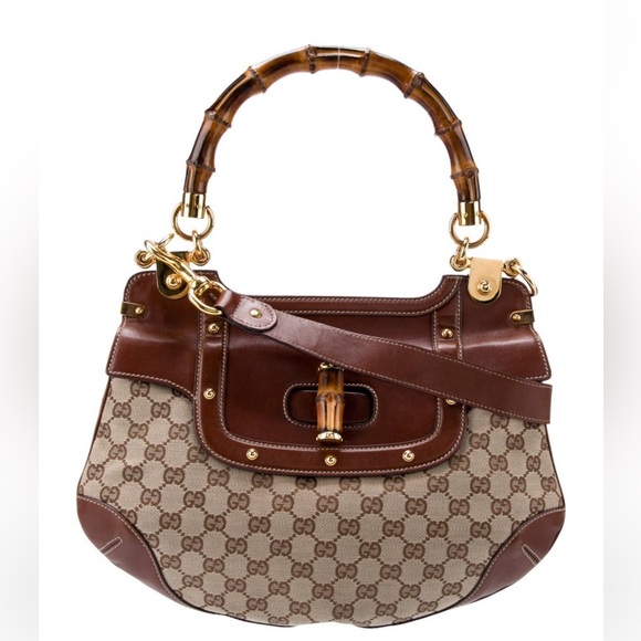 GUCCI  Peggy Brown Monogram Canvas and Bamboo Two-Way Bag - Picture 3 of 8